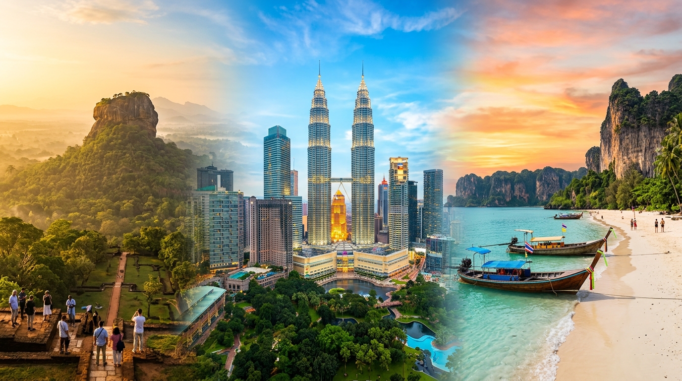 Sigiriya, Petronas Towers, and Thailand Beach Montage